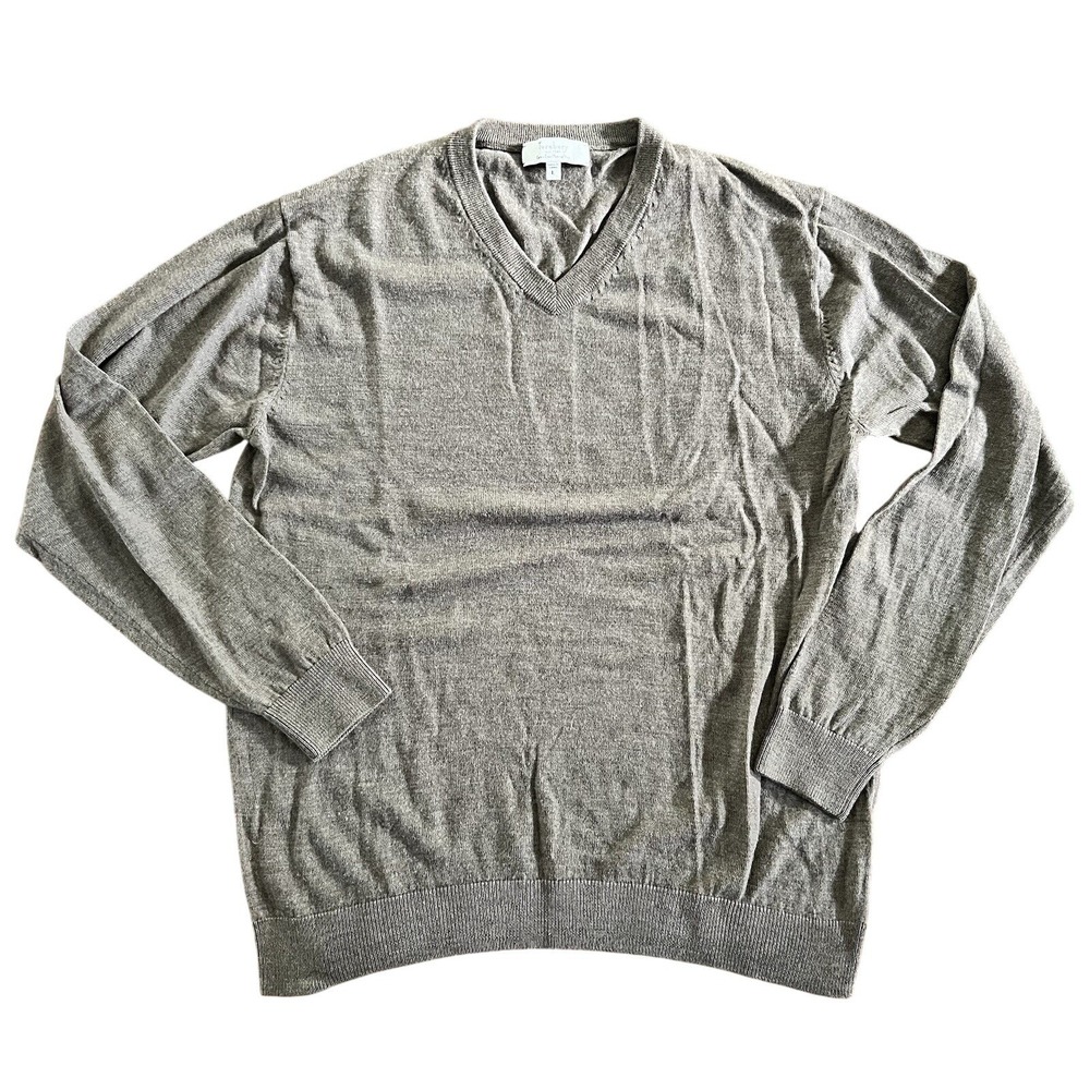 Men's Turnbury Extra Fine Merino Wool Sweater‎ Brown  Large V-Neck Long Sleeve L